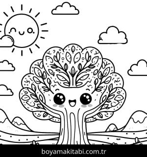 Ağaç boyama sayfası,  coloring page, eğlenceli, doğal, masalsı