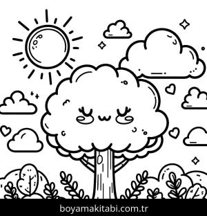 Ağaç boyama sayfası,  coloring page, detaylı, harika, sevimli