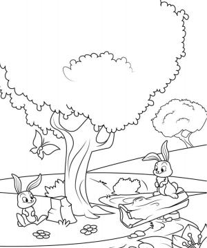 Ağaç boyama sayfası,  coloring page, Ağacın Altında Tavşanlar, 