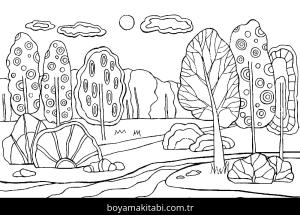 Ağaç boyama sayfası – sanatsal çalışma, çocuklar için
