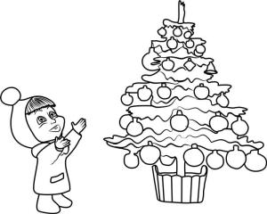 Ağaç boyama sayfası,  coloring page, Bebek Maşa Ve Noel Ağacı, 