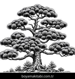 Ağaç boyama sayfası,  coloring page, kolay, yuvarlak hatlı, canlı