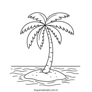 Ağaç boyama sayfası – çizgi film temalı, basit çizim