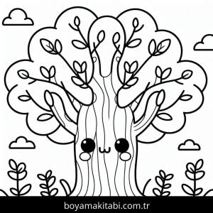 Ağaç boyama sayfası – kolay boyama, eğitici aktivite