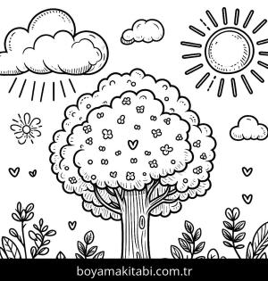 Ağaç boyama sayfası,  coloring page, masalsı, doğal, benzersiz