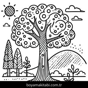 Ağaç boyama sayfası – el becerilerini geliştirir, boyama çalışması