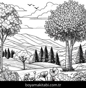 Ağaç boyama sayfası,  coloring page, eğlenceli, yuvarlak hatlı, modern