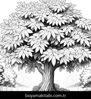 Ağaç boyama sayfası,  coloring page, detaylı, şekilli, detaylı