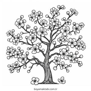 Ağaç boyama sayfası – sevimli karakter, sanatsal çalışma