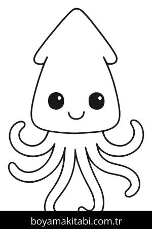 Ahtapot boyama sayfası – çizgi film temalı, basit çizim