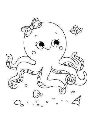 Ahtapot boyama sayfası,  coloring page, Şeker Tutan şirin Ahtapot, 