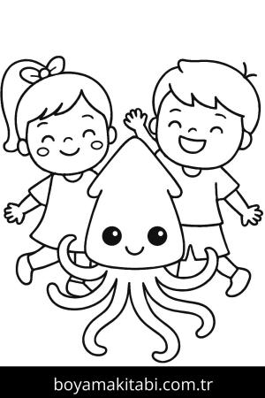 Ahtapot boyama sayfası – çocuk aktivitesi, PDF indir