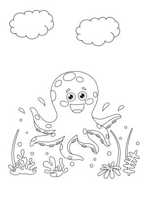 Ahtapot boyama sayfası,  coloring page, Mutlu Ahtapot, 