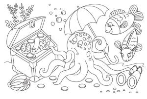 Ahtapot boyama sayfası,  coloring page, Karikatür Ahtapot Komik, 