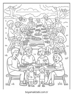 Aile boyama sayfası – PDF indir, sevimli karakter
