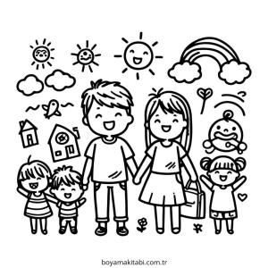 Aile boyama sayfası – yaratıcılık, eğlenceli etkinlik