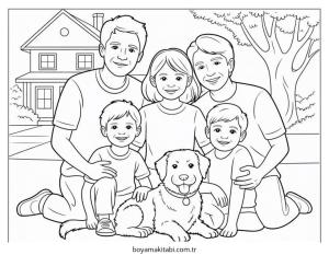 Aile boyama sayfası – çocuklar için, çizgi film temalı