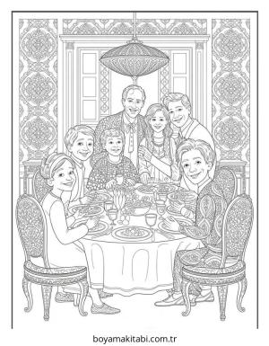 Aile boyama sayfası – evde etkinlik, ücretsiz yazdır