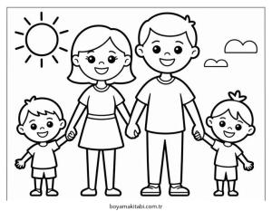 Aile boyama sayfası – PDF indir, sevimli karakter