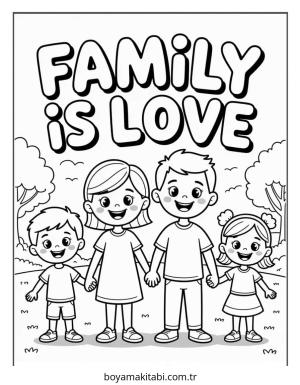 Aile boyama sayfası – sevimli karakter, sanatsal çalışma