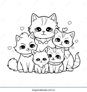 Aile boyama sayfası – PDF indir, sevimli karakter