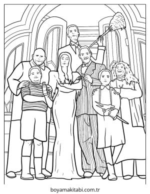 Aile boyama sayfası – sevimli karakter, sanatsal çalışma