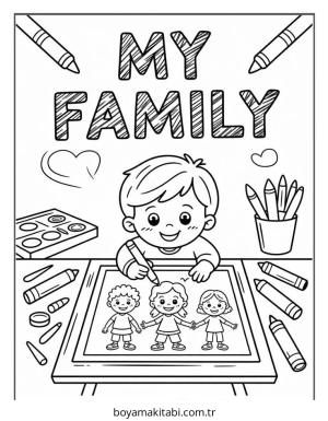 Aile boyama sayfası – kolay boyama, eğitici aktivite