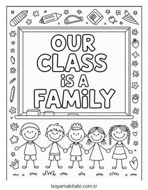 Aile boyama sayfası – keyifli zaman, renkli çizimler