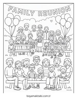 Aile boyama sayfası – eğlenceli etkinlik, el becerilerini geliştirir