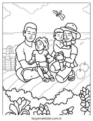 Aile boyama sayfası – çocuk aktivitesi, PDF indir