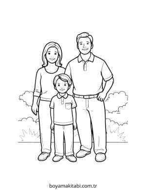 Aile boyama sayfası – çizgi film temalı, basit çizim