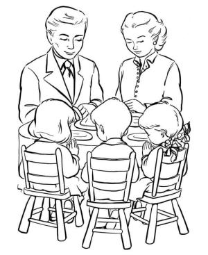 Aile boyama sayfası,  coloring page, Aile Yemek Yiyor, 