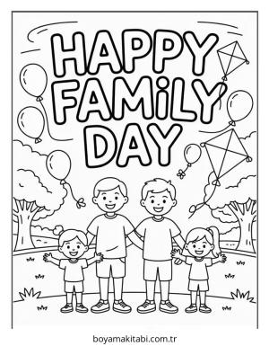 Aile boyama sayfası – sanatsal çalışma, çocuklar için