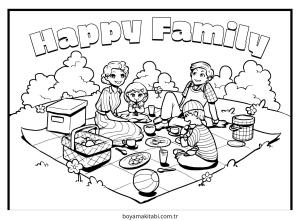 Aile boyama sayfası – keyifli zaman, renkli çizimler