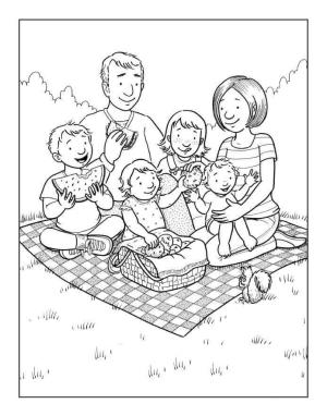 Aile boyama sayfası,  coloring page, Aile Pikniği, 