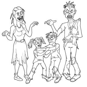 Aile boyama sayfası,  coloring page, Zombi Ailesi, 