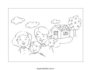 Aile boyama sayfası – basit çizim, kolay boyama