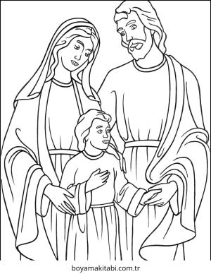 Aile boyama sayfası – çizgi film temalı, basit çizim