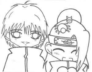 Akatsuki boyama sayfası,  coloring page, Chibi Sasori ve Deidara, 