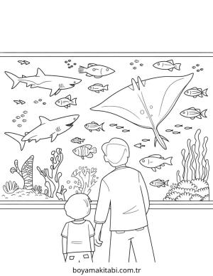 Akvaryum boyama sayfası – çizgi film temalı, basit çizim