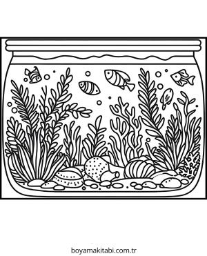 Akvaryum boyama sayfası – çocuk aktivitesi, PDF indir