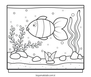 Akvaryum boyama sayfası – çocuklar için, çizgi film temalı