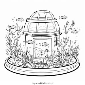 Akvaryum boyama sayfası – eğitici aktivite, yaratıcılık