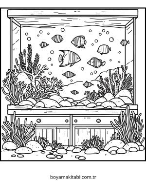 Akvaryum boyama sayfası – kolay boyama, eğitici aktivite