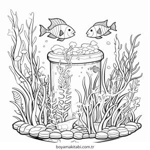 Akvaryum boyama sayfası – boyama etkinliği, çocuk aktivitesi