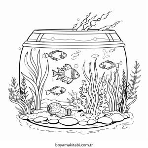 Akvaryum boyama sayfası – boyama etkinliği, çocuk aktivitesi