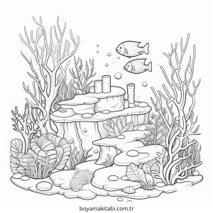 Akvaryum boyama sayfası – kolay boyama, eğitici aktivite