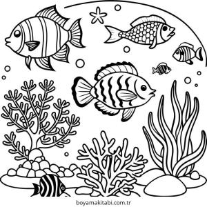 Akvaryum boyama sayfası – el becerilerini geliştirir, boyama çalışması