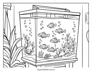 Akvaryum boyama sayfası – okul öncesi, evde etkinlik