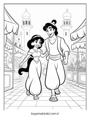 Aladdin boyama sayfası – çizgi film temalı, basit çizim